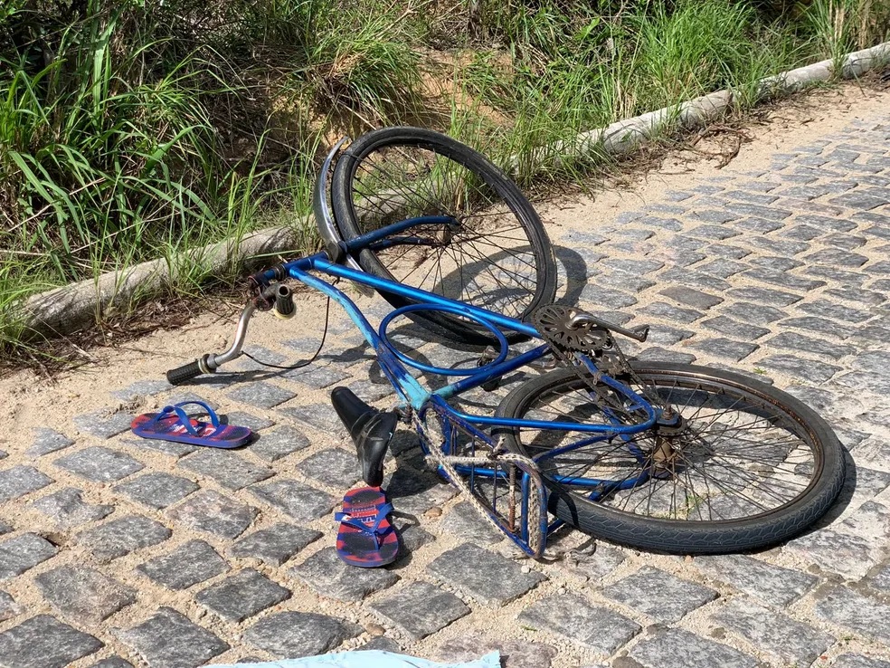 Imagem da bicicleta no calçamento da via.